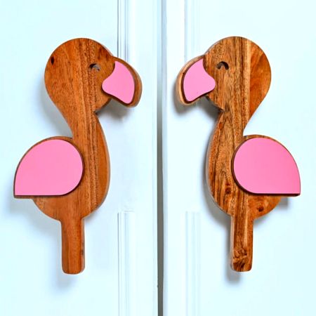 Handcrafted Acacia Wood Flamingo Handle Pair